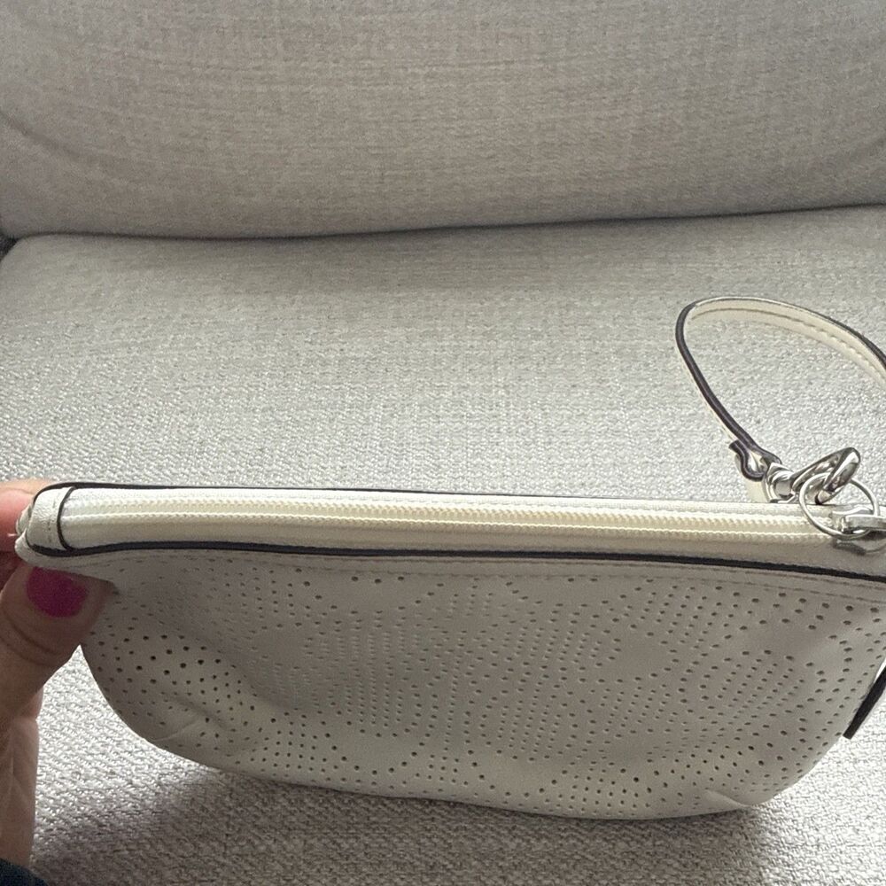 Coach Ivory Perforated Signature Leather Wristlet Pouch Zip Clutch Y2K - Picture 8 of 11